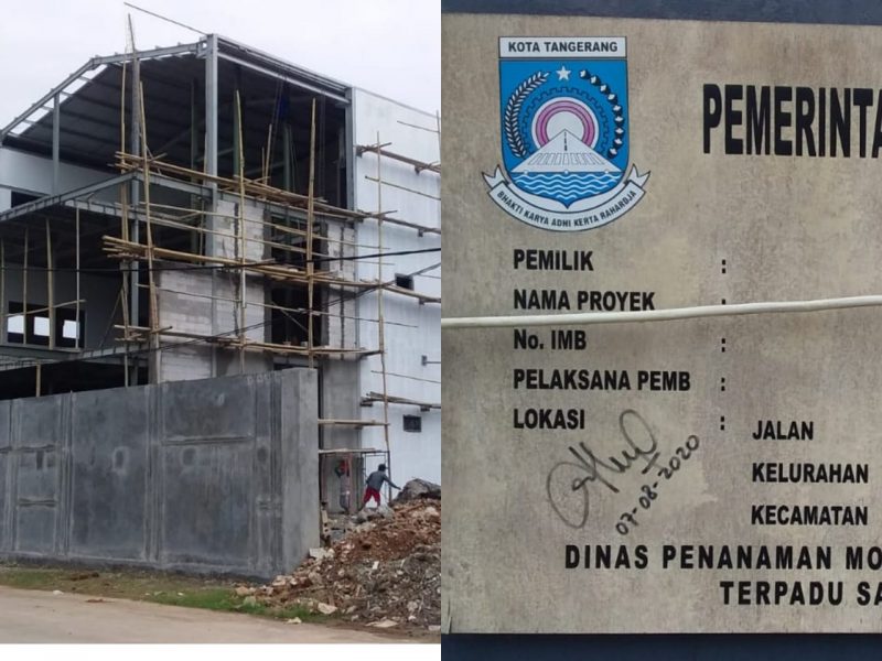 DIDUGA PLANG PERIJINAN PALSU BERTENGGER DISALAH SALAH SATU BAGUNAN DI WILAYAH BATU CEPER