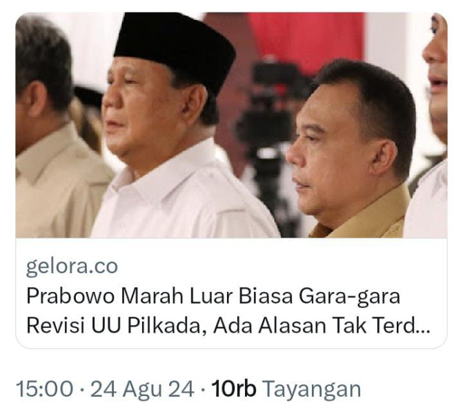 Prabowo sempat marah, bahwa anggota DPR-RI ikutan bahas perubahan umur Pilkada.