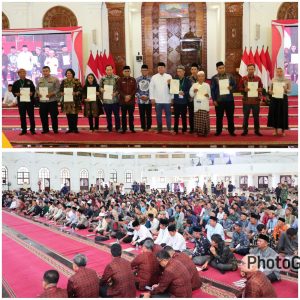 Adapun penyerahan sertipikat berlangsung secara daring dan luring, di mana 1.009 sertipikat dibagikan secara langsung di Masjid Raya Al-Bantan.